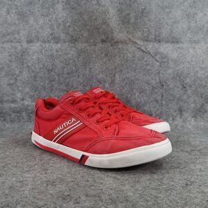 Nautica Shoes Kids 4 Sneakers Hull Youth Trainers Red Canvas Lace Up Low Casual